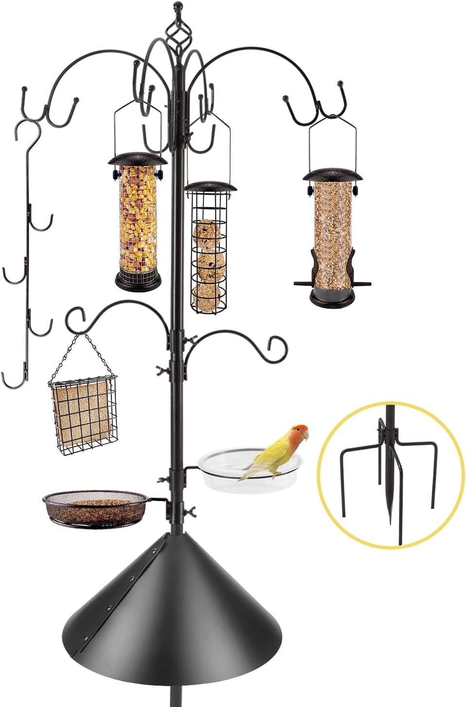 Deluxe Bird Feeding Station Kit Bird Feeder Pole with Squirrel Baffle, Suet Cage, Bath Tray for Planter Hanger - Wildlife-Friendly Design