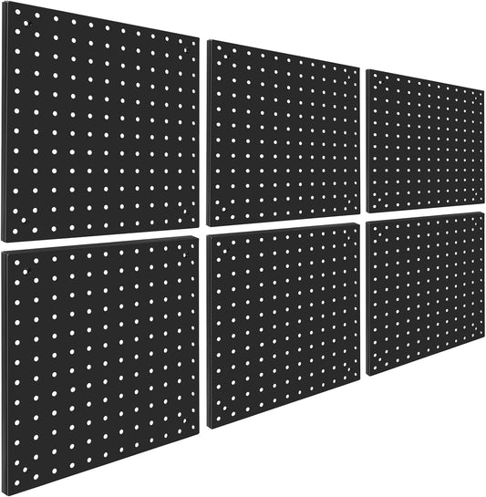 Peg Board,Steel Organization Panels, Ideal for Garage Tool Storage, Office Organization, Craft Room, Kitchen,Pack of 6(Black, 6-12X12)