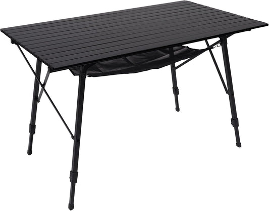 PORTAL Camping Table Portable Foldable with Adjustable Legs, Aluminum Folding Table Roll Up Table with Carrying Bag for Outdoor, Beach, Picnic, Backyards, BBQ and Party, Black, Big