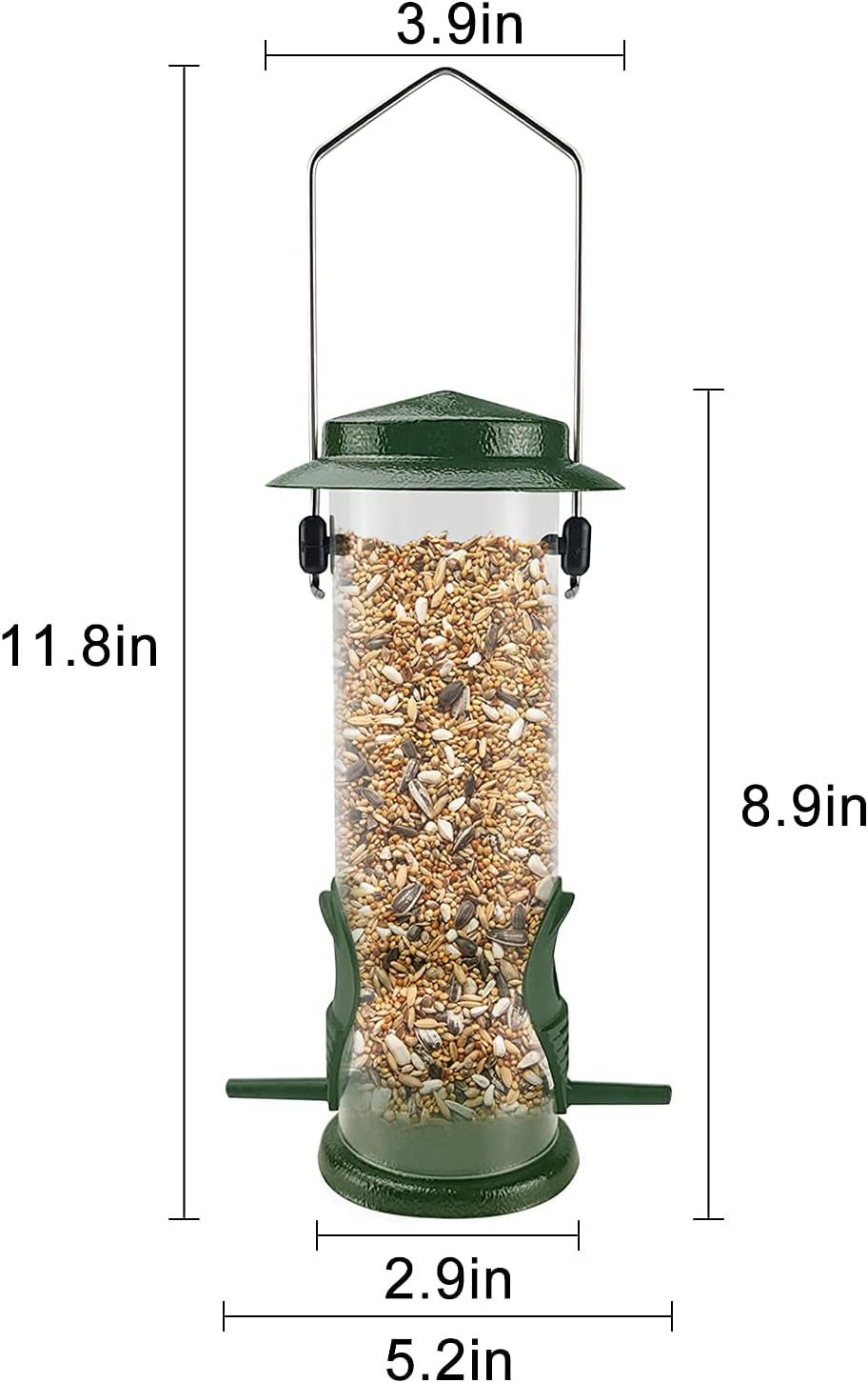 MIXXIDEA Wild Bird Feeders For Outdoors Hanging Stainless Steel Hanging Bird Feeder Tube, Finch Feeder For Garden Backyard Decoration Attractive Water Resistant Bird Feeders For Outside Green - 2 Pack