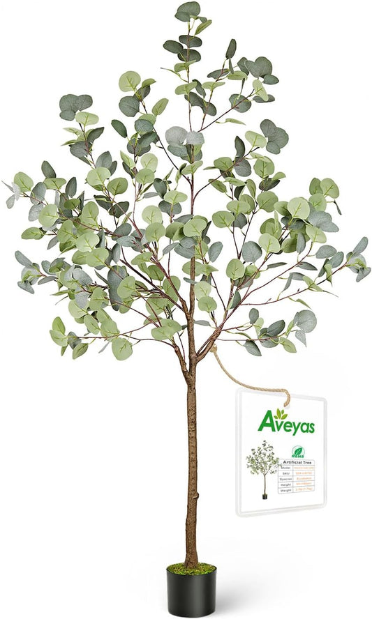 Aveyas 5ft Artificial Eucalyptus Tree for Home Decor, 5 Feet Large Faux Floor Plant Fake Silk Trees with Pot for Indoor Outdoor House Living Room Office (5 ft Tall)