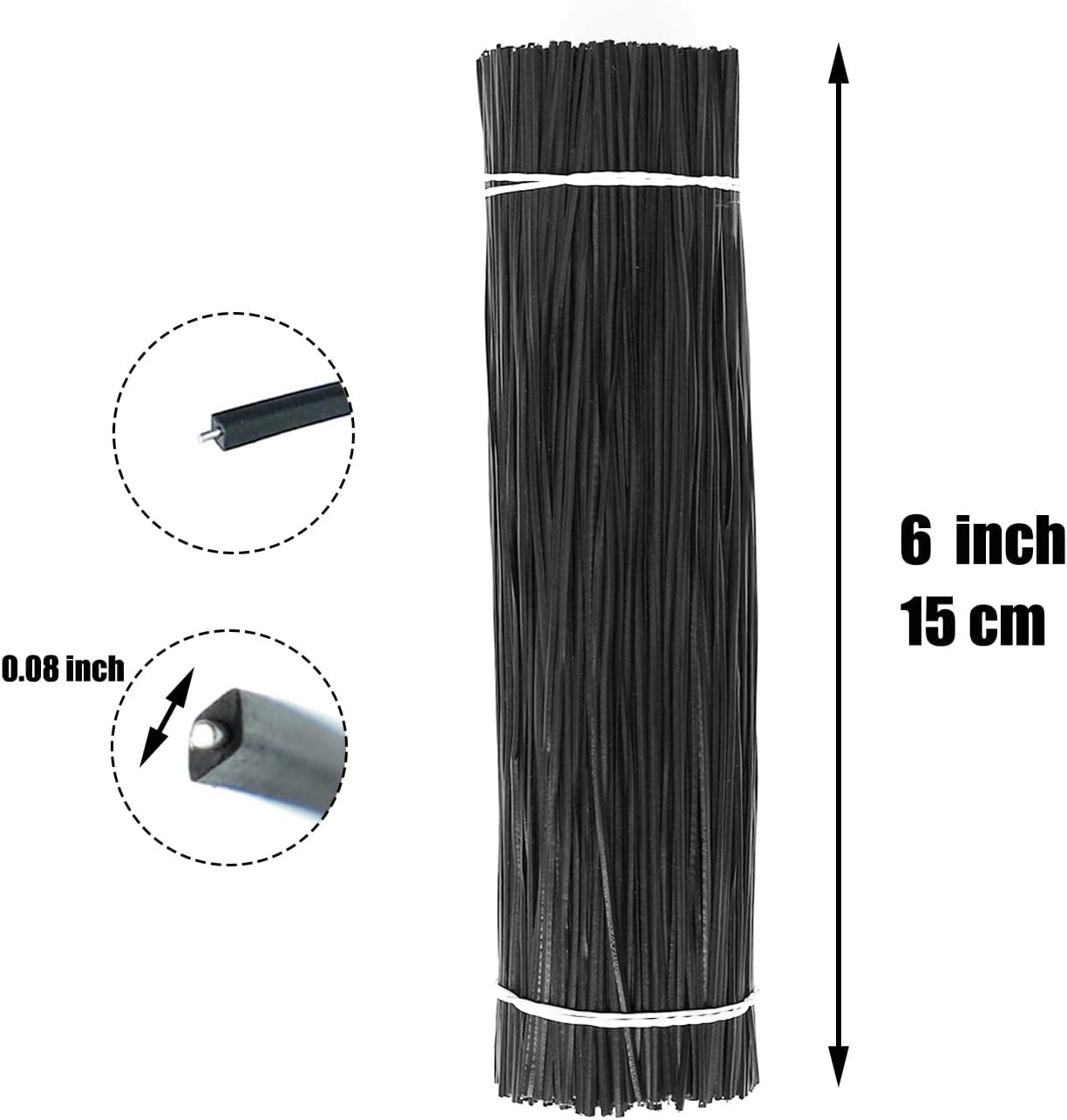 1000 pcs 6 inch Black Cable Twist Ties Plastic Twist Ties with Rugged Metal Innercores Reusable Fastening Cable Cord Wire Ties