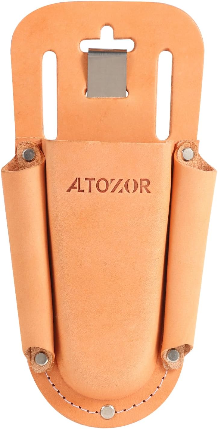 Leather Holster 3 Pocket Tool Pouch for Pruning Shears,Multi Tool Holder Gardening/Outdoor/Construction/Electrician Utility Tools