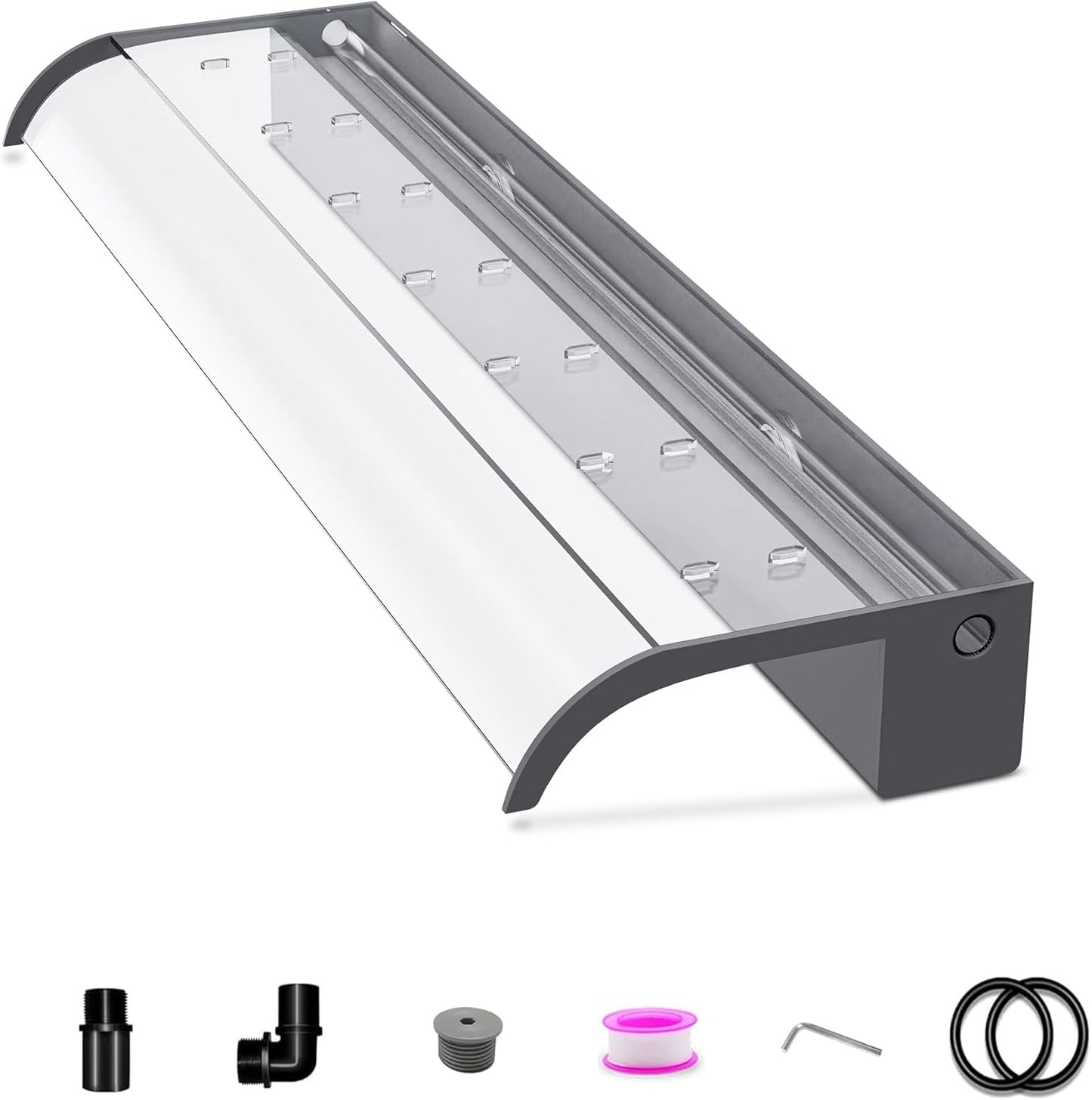 Waterfall Spillway, Clear Acrylic Pool Fountain w/Top Open Lip & Pipe Connector Kits for Outdoor/Indoor Decorative, 35.4'' Pool Water Feature for Garden Patio, Backyard Koi Pond Decor