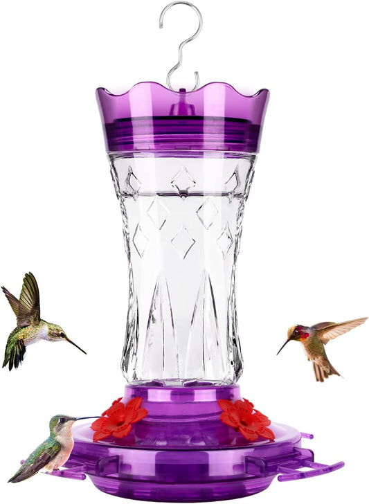 BOLITE Glass Hummingbird Feeders for Outdoors Hanging, Built-in Ant Moat, 4 Bee Guard Feeding Ports with Perches, Leak Proof, 15 Ounces, Stars Decor, Purple, Gifts for Women Men, Gifts for Mom Dad