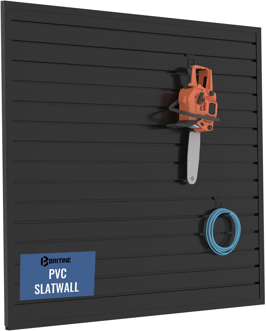 Slatwall Panel Garage Organizer PVC Slatwall Heavy Duty Wall Mounted Rack, Interlocking Slat Wall Panels for Tool Organization Peg Board(Black 4 x 4 ft)