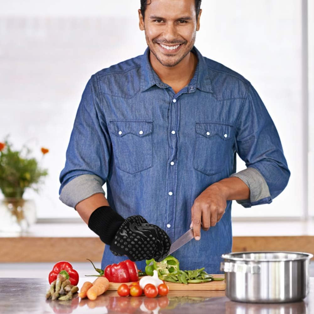 Comsmart BBQ Gloves, 1472F Heat Resistant Silicone Non-Slip Oven Mitts, Long Kitchen Gloves Perfect for Grilling, Cooking, Baking, Cutting