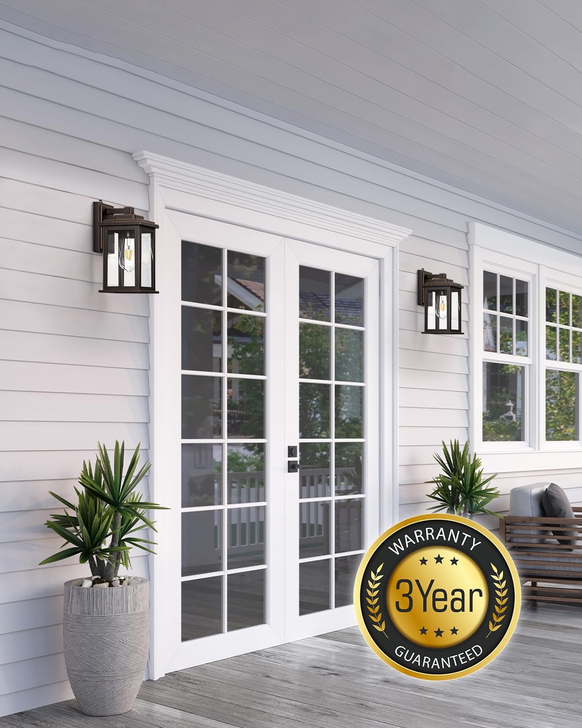 VIANIS Oil Rubbed Bronze Dusk to Dawn Porch Lights Outdoor, 2-Pack Anti-Rust Aluminum Outside Lights for House, Porch, Garage, Front Door, Patio, Easy-to-Install Waterproof Modern