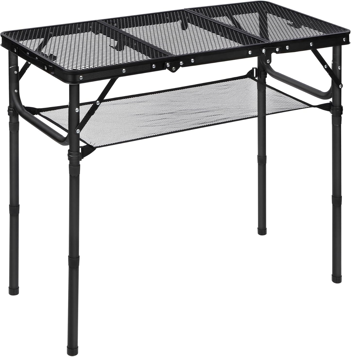 RedSwing Tri-fold Folding Picnic Table, Lightweight Height Adjustable Aluminum Frame Table with Mesh Layer for Outdoor Camping Picnic BBQ, Black
