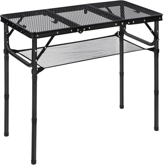 RedSwing Tri-fold Folding Picnic Table, Lightweight Height Adjustable Aluminum Frame Table with Mesh Layer for Outdoor Camping Picnic BBQ, Black