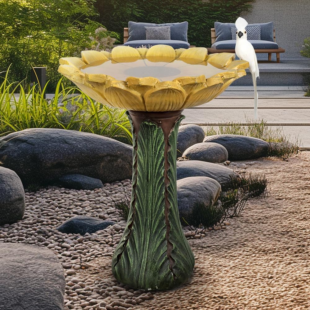 Garden Birdbath Sunflower Shaped, 24.4" H * 20" Φ Bird Bath for Freestanding Bird Bath for Outside Patio Yard Decor