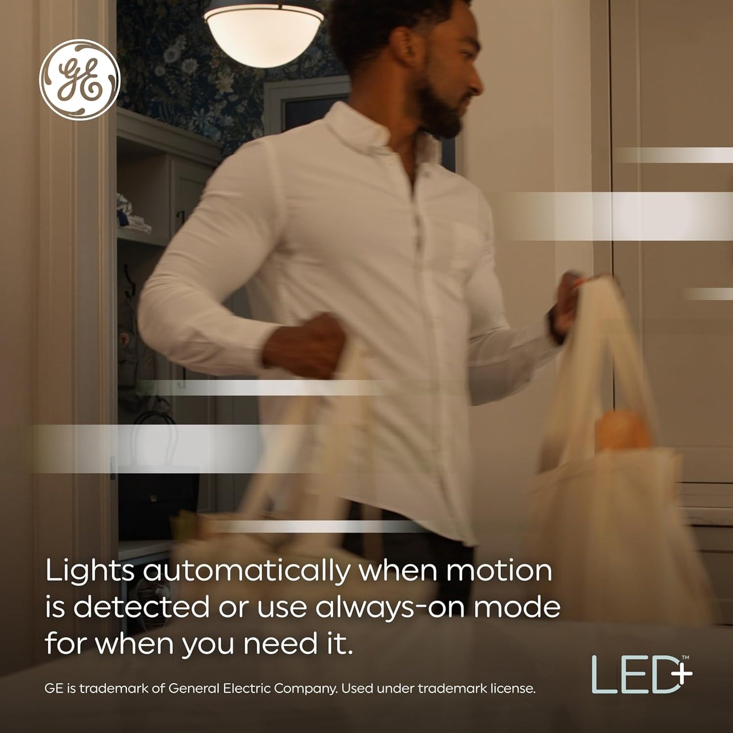 GE LED+ Motion Sensor LED Light Bulbs, 12W, Outdoor Security Lights, A21, Warm White (2 Pack)