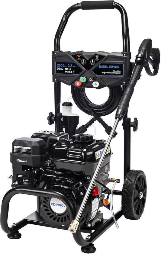 3500 PSI Gas Pressure Washer, 2.3 GPM Heavy-Duty High-Power Cleaner with 209CC 7HP Engine, 25Ft Hose, Axial Aluminum Pump, Soap Tank & 4 Quick-Connect Adjustable Nozzles (Black)