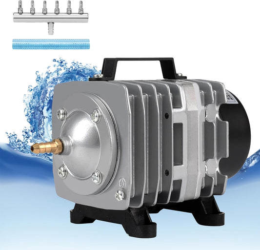 Aquarium Air Pump with Aluminum Housing, Commercial Air Pump with 6-Outlet Air Manifold, Pond Aerator Fish Tank Bubbler for Aquarium, Pond, Hydroponics (1000GPH-30W)