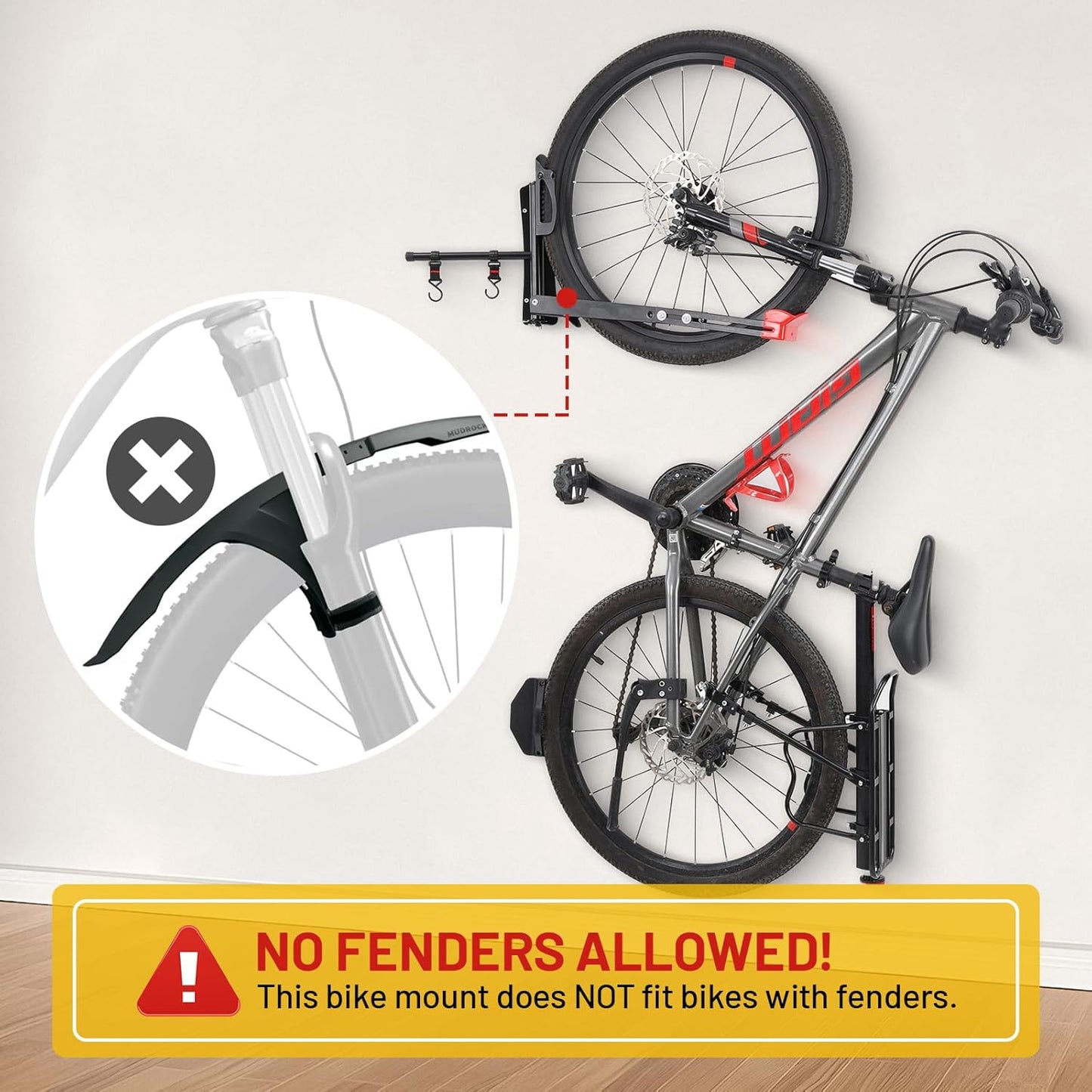 Bike Wall Mount Rack Adjustable & Foldable Garage Bike Rack with Swivel Design & 2 Storage Hooks, Fits 20"-29" Bikes, Holds Up to 77 lbs, Easy Install & Space-Saving Bike Storage 2 Pack