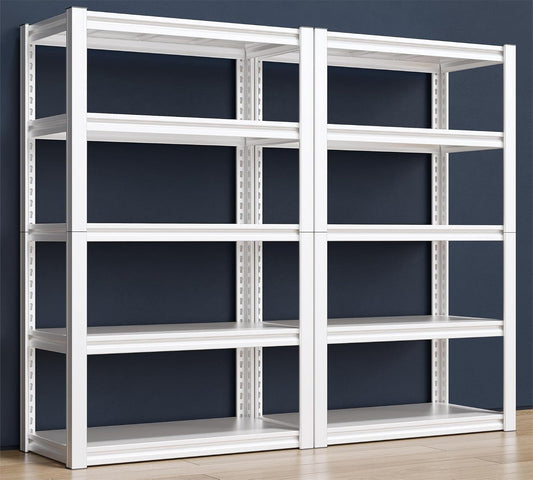 Raybee Garage Shelving Heavy Duty 2000LBS Storage Shelves Heavy Duty Shelving 5 Tier White Metal Shelves Pantry Shelf for Kitchen Closet Basement Warehouse 2 Pack