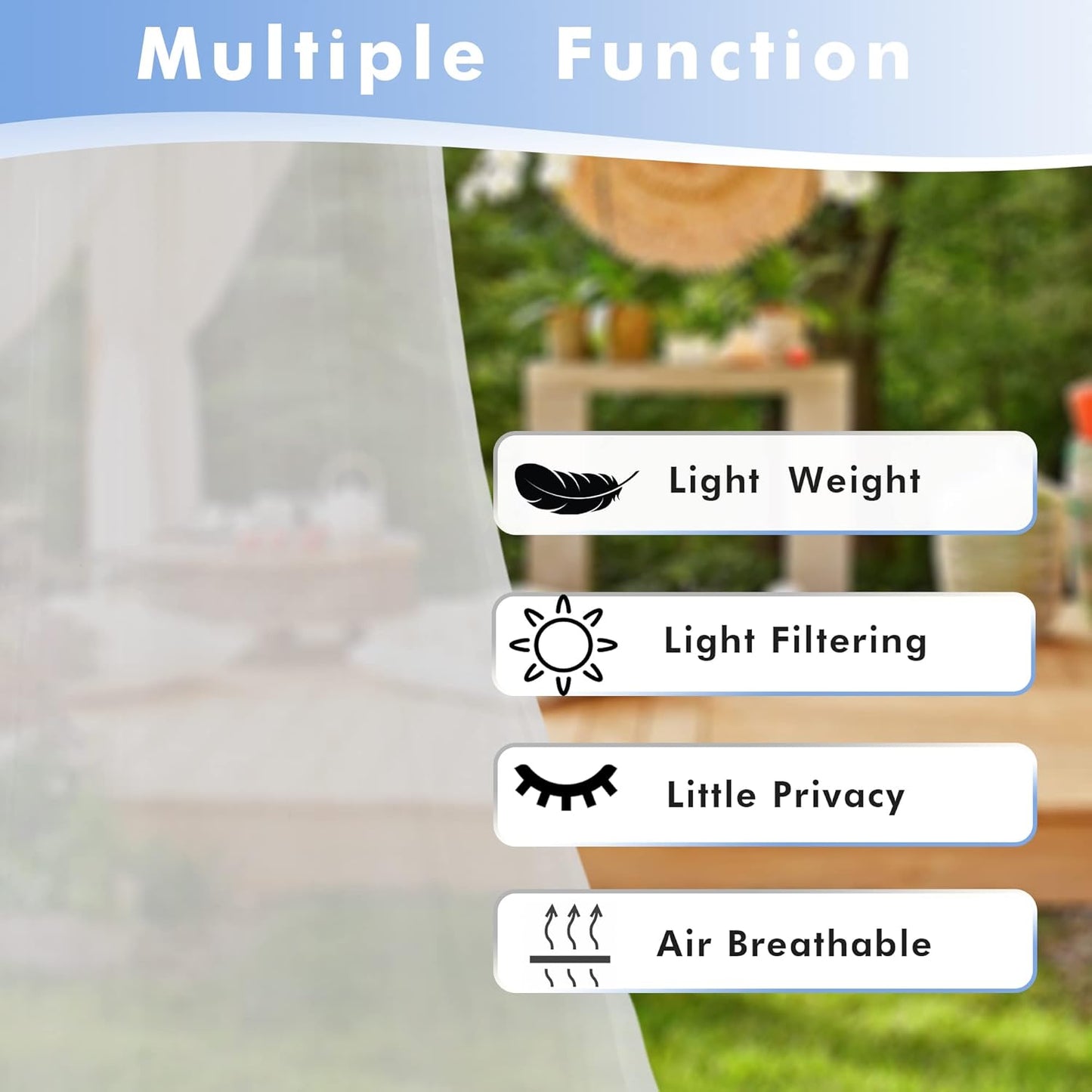 HolidayIdeas Beige Outdoor Sheer Curtains for Patio Waterproof, 4 Panels - 100 x 84 Inch - Extra Wide Voile Outside Curtains Light Filtering Grommet Drapes for Front Porch, Gazebo, Pergola, Backyard