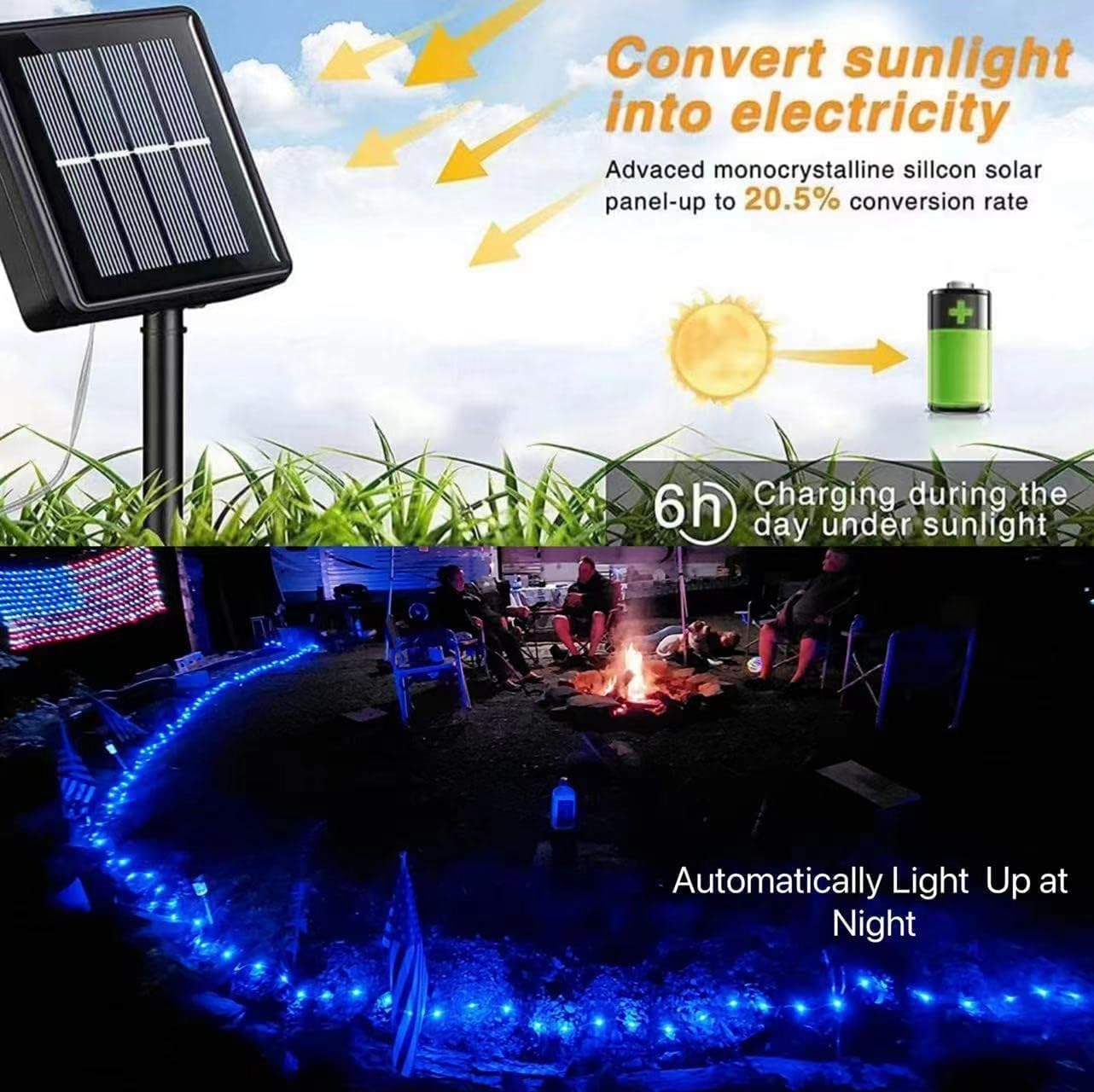YEGUO Blue Solar Fairy Lights Outdoor Waterproof, 4 Pack Each 100 LED 33ft String Lights, 8 Modes Twinkle Lights