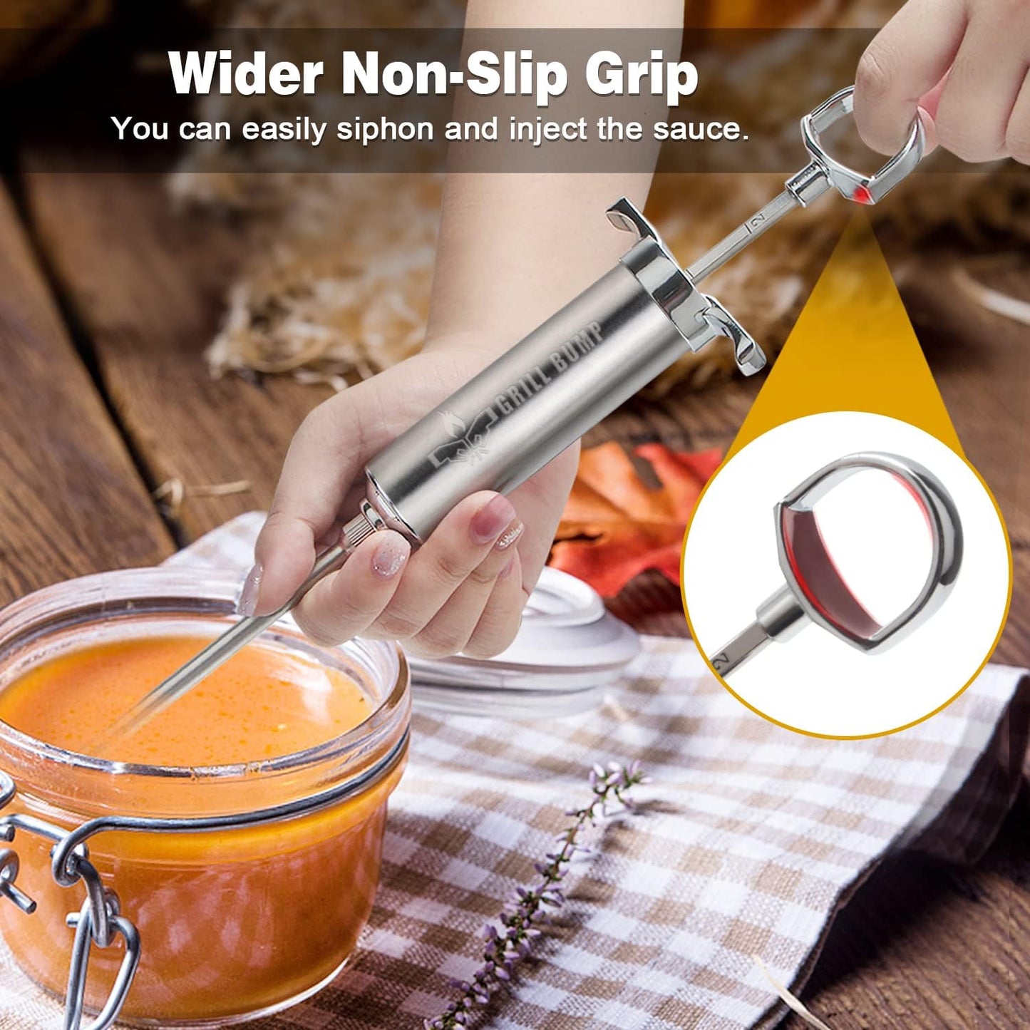 Meat Injector Syringe Kit with 3 Professional Marinade Injector Needles for BBQ Grill Smoker, Turkey and Brisket; 2-oz Large Capacity, Including Paper User Manual, Recipe E-Book (PDF)