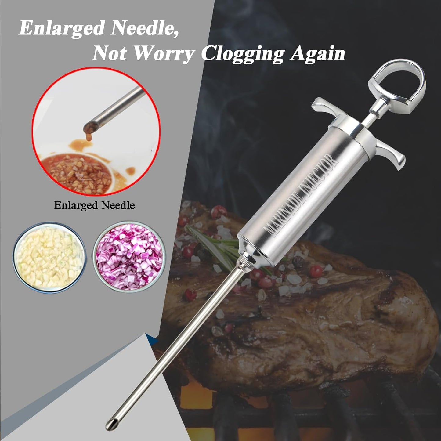 Meat Injector,Turkey Seasoning Injection Kit with 3 Professional Marinade Injector Needles for Grill Smoker BBQ Brisket; Include User Manual, E-Book - Storage Case