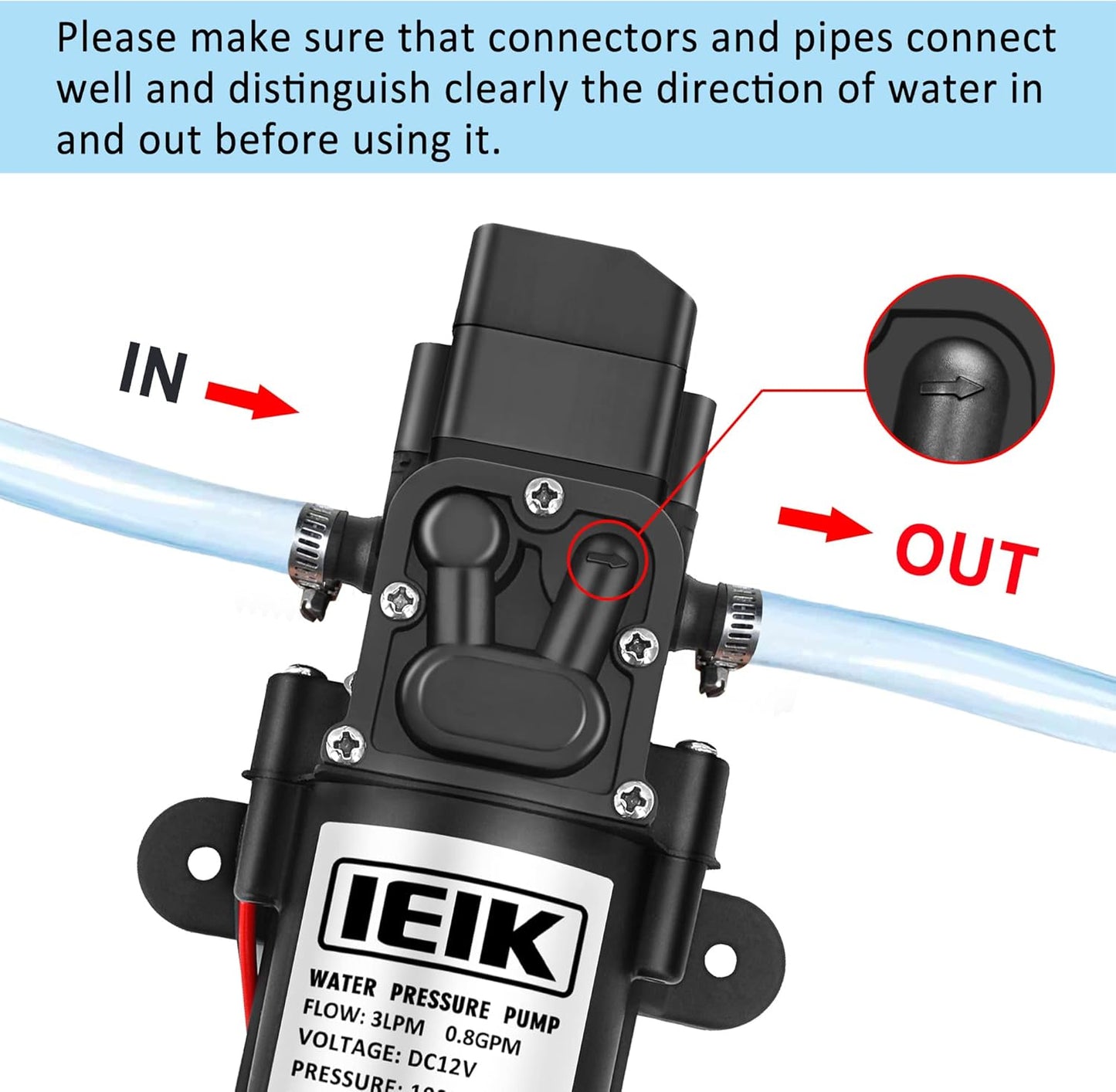 12 Volt Diaphragm Pump 3LPM 0.8 GPM 100PSI Self Priming Sprayer Pump 12V DC Fresh Water Pump Water Pressure Switch for RV Camper Marine Boat Lawn (30W)