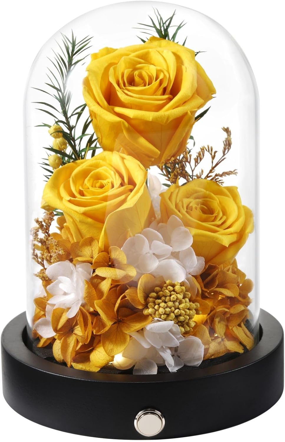Flowers for Delivery, 3 Yellow Forever Roses in Glass Dome with LED, Preserved Real Rose, Valentines Day Anniversary Birthday Mothers Day Flower Gifts for Mom Her Women Wife Mother