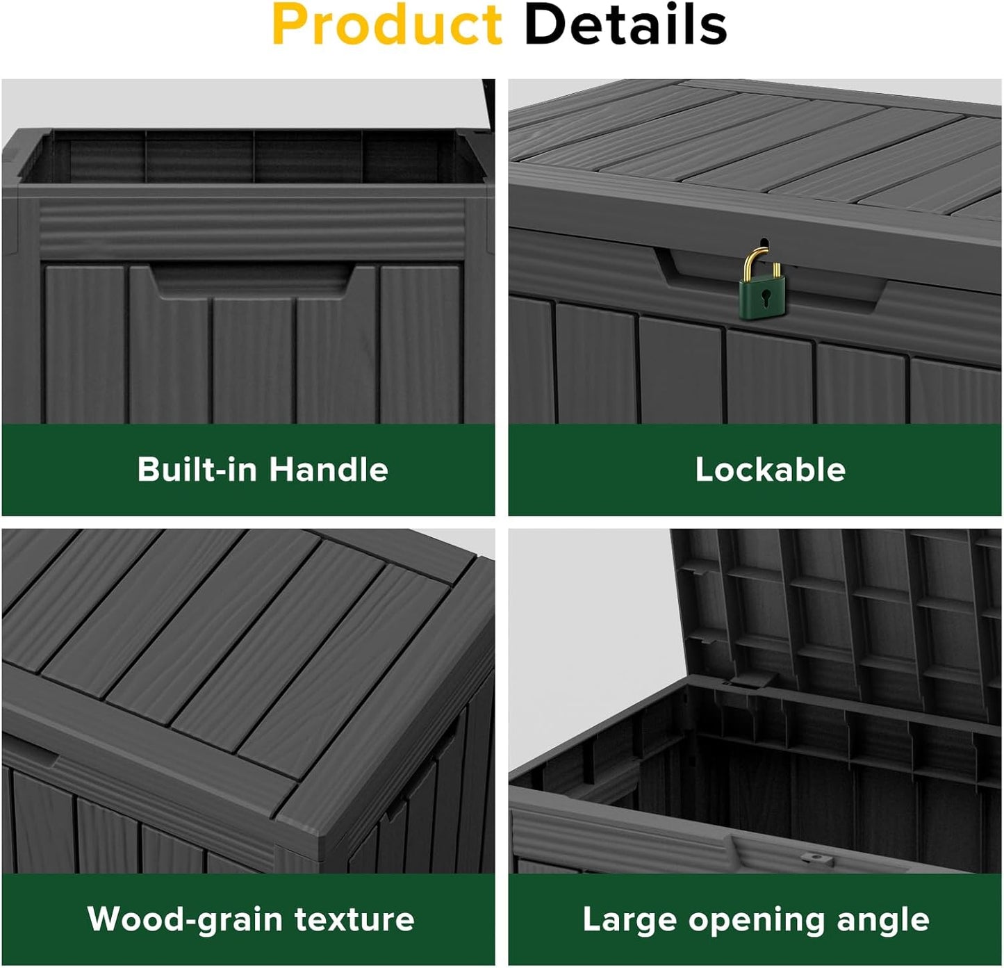 45 Gallon Outdoor Storage Box – Waterproof Deck Box for Garden & Patio,Black
