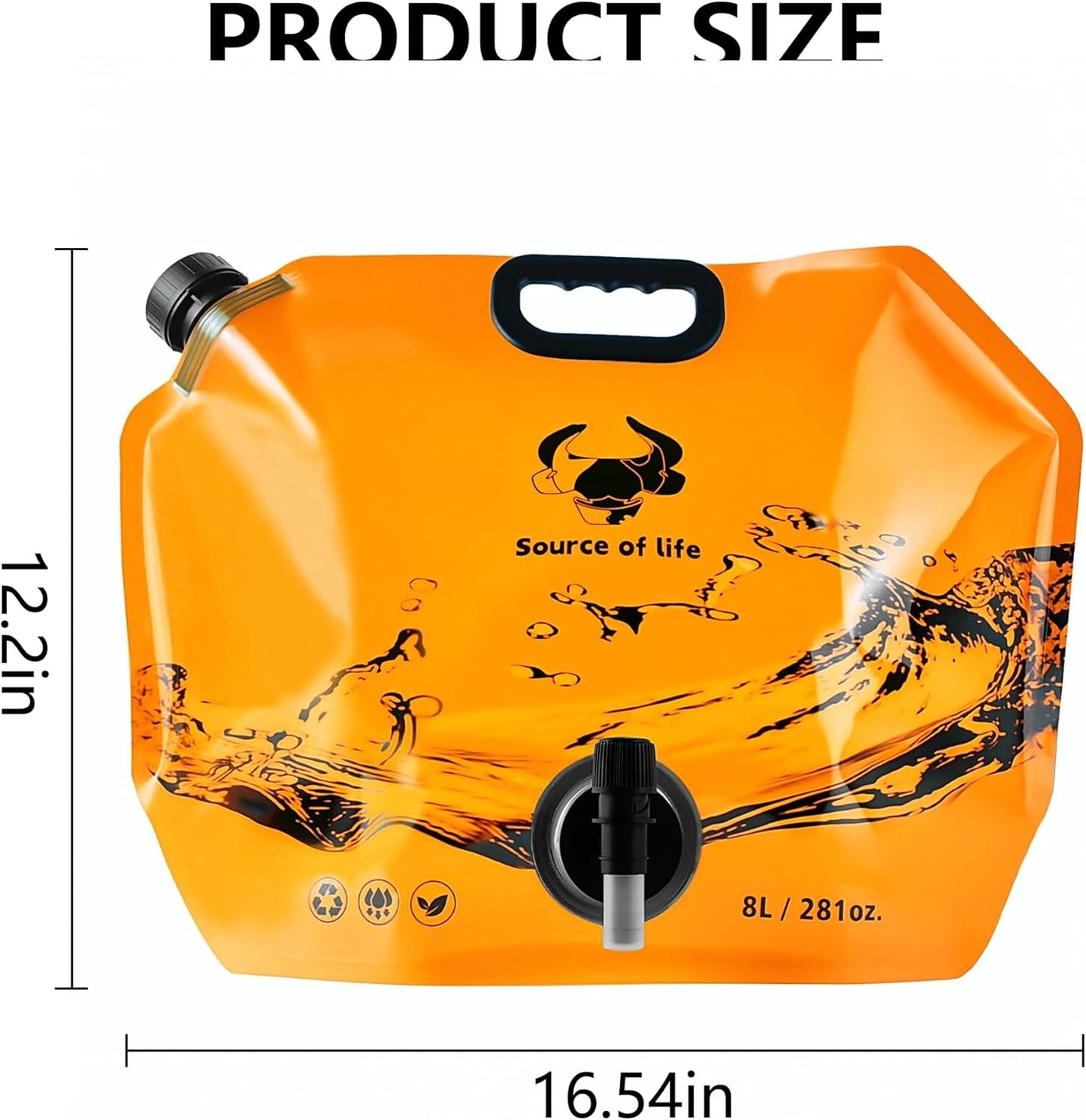 Collapsible 8L Water Storage Bag, BPA-Free Portable Folding Water Jug with Adjustable Faucet, Leakproof Emergency Water Bag for Camping, Hiking, Riding, Outdoor Sport (Orange, 4)