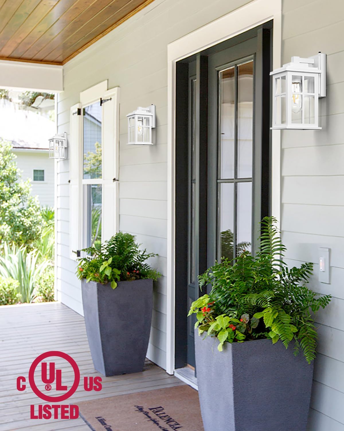 White Outdoor Light Fixture, 2 Pack Dusk to Dawn Exterior Lighting Fixtures, Anti-Rust Porch Lights, Dusk to Dawn Outdoor Lighting for House, Garage, Garden, Entryway, Doorway