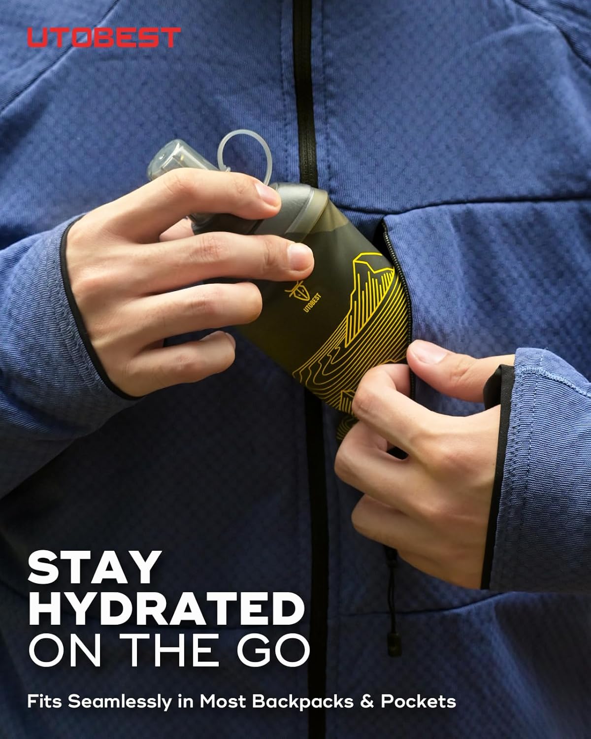 UTOBEST 200ml Soft Flask, 2 Pack Flexible TPU Hydration Water Bottle, Collapsible with 28mm Caliber for Running, Hiking, Cycling, Climbing, and Marathon Yellow