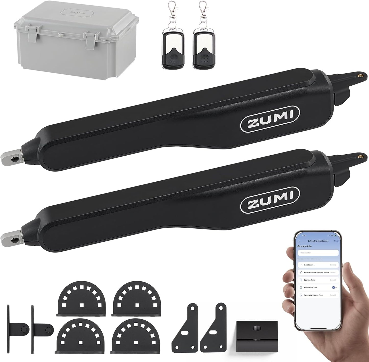 ZUMI Automatic Gate Opener for Dual Swing Gates, App Control Swing Gate Opener for Gates up to 900lb*2 20ft, Electric Swing Gate Opener with Remote Control, Smart Gate Opening System for Home Driveway