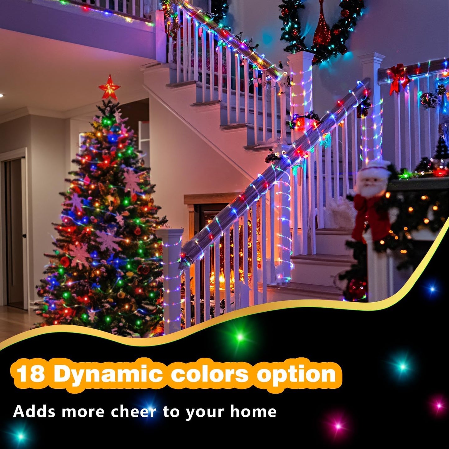 RGBW LED Rope Lights Outdoor with USB Powered, 33Ft 100 LED String Lights Indoor with Remote, 20 Color Changing Fairy Lights for Outside Garden Party Wedding Christmas
