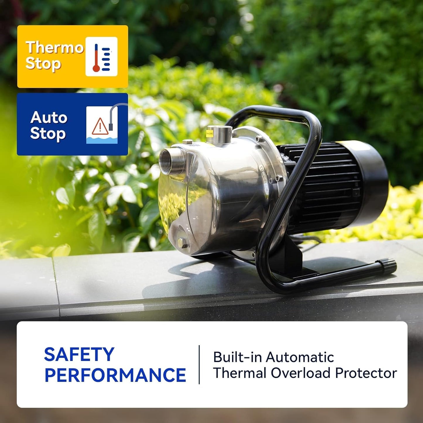 Acquaer 1 HP Portable Shallow Well Garden Pump, Stainless Steel, 998 GPH, 115V Sprinkler Water Transfer Draining Irrigation Pump for Water Removal/Lawn Garden