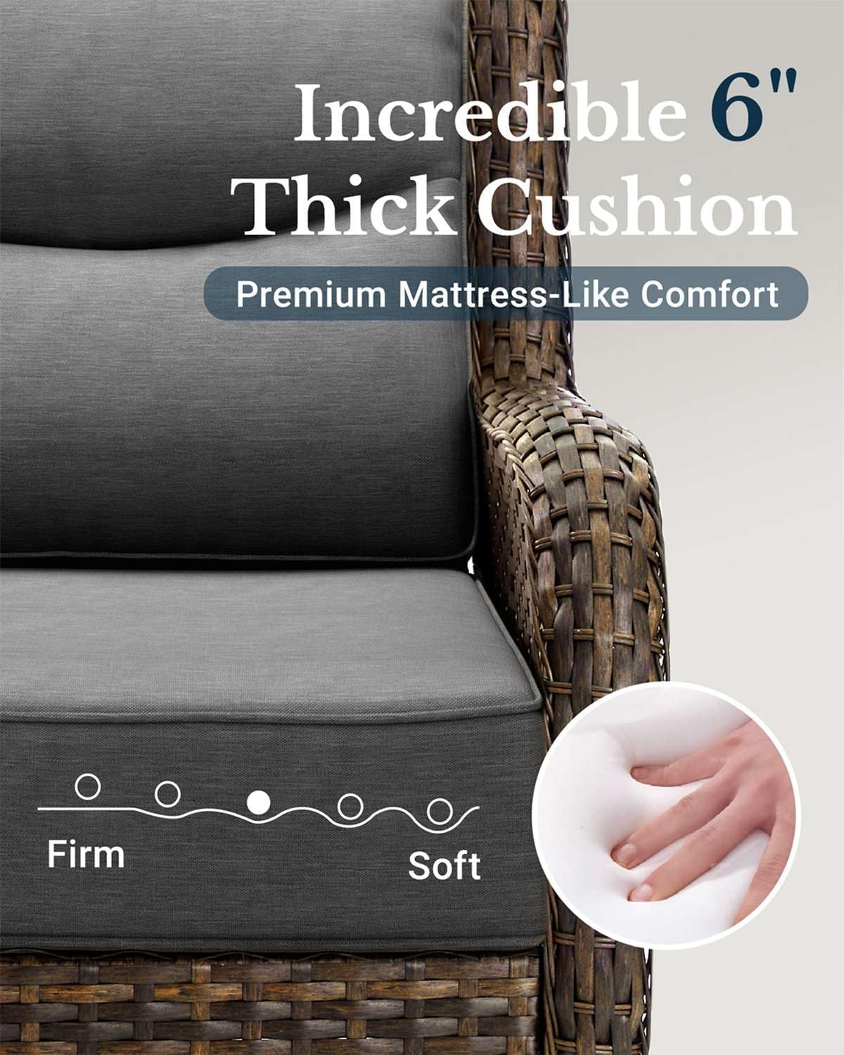 HILLGA Luxury Patio Furniture Set with 6-Inch Thick Cushions, High Back Outdoor Swivel Rocker Chairs and Ottoman, 5-Piece All Weather Conversation Set for Porch Deck Balcony Yard, Dark Grey (V3)