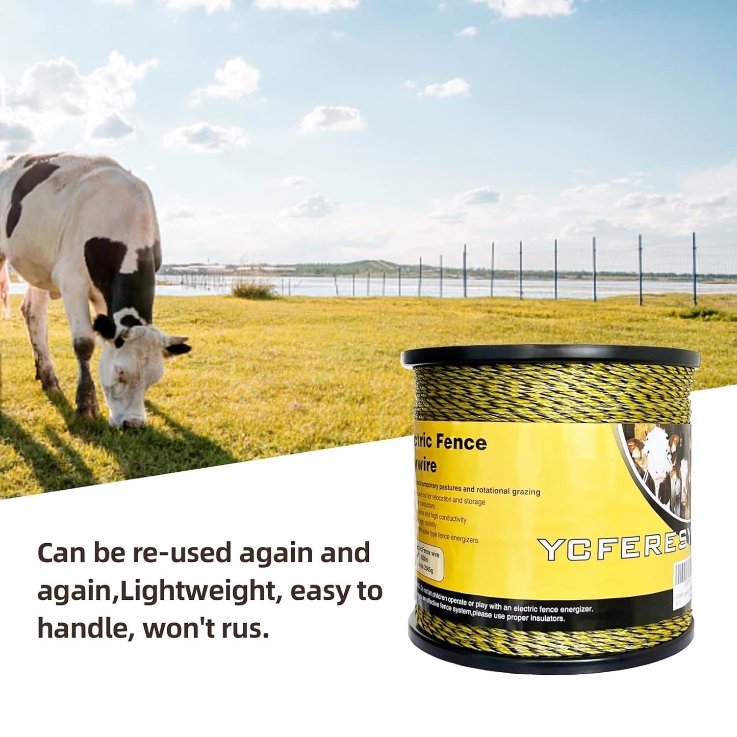 Upgraded Electric Fence Polywire 3366 Feet 1026 Meters, 6 Stainless Steel Strands for Reliable Conductivity and Rust Resistance, Portable Electric Fencing,UV, Rust Resistant