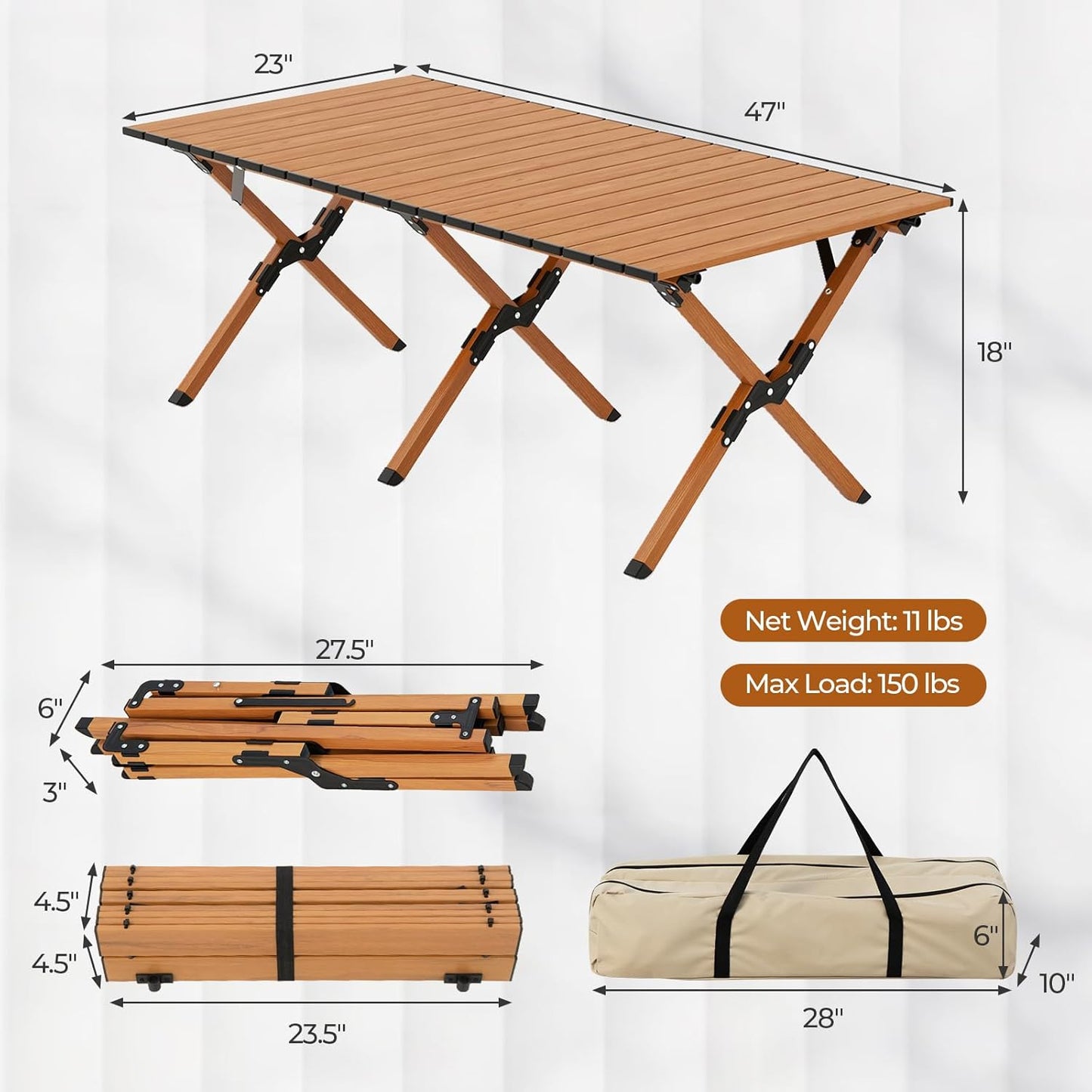 GYMAX Folding Camping Table, Aluminum Roll-Up Picnic Table with Carrying Bag, Portable Low Beach Table for Outdoor Travel, Hiking, Party, BBQ, Backyard