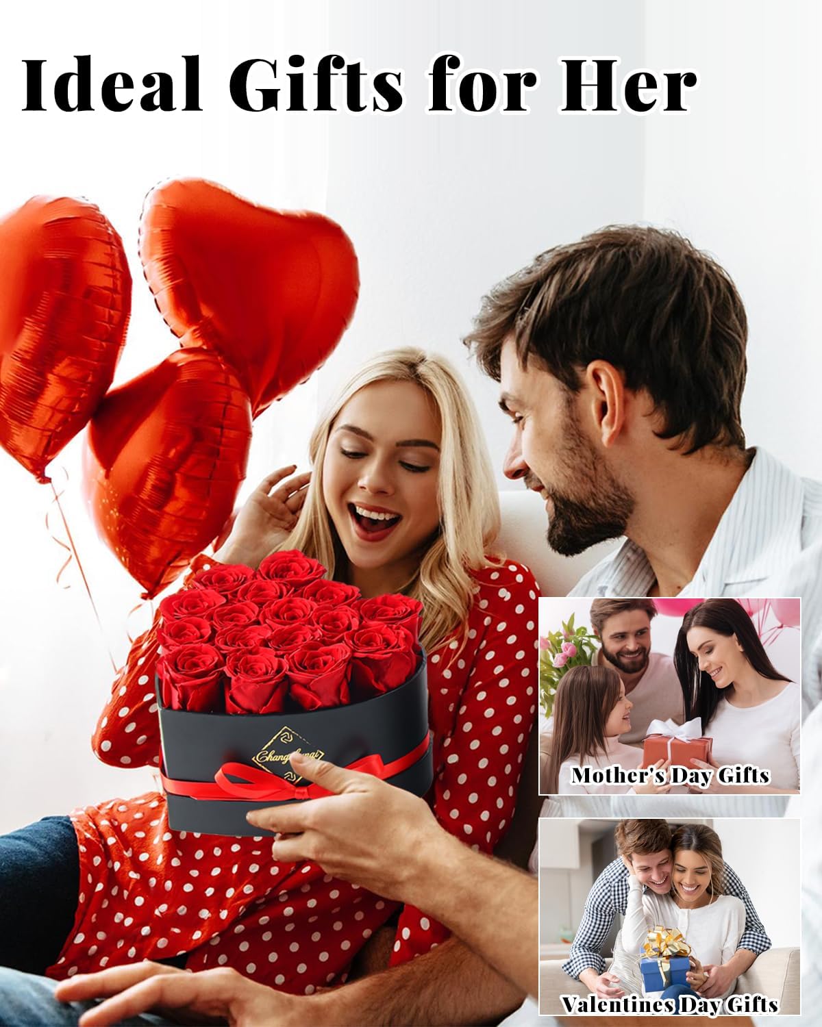 16 Flowers Forever Preserved Roses in Heart Box, Preserved Flowers Womens Birthday Gifts for Women Mothers Rose Gift for Her Romantic Eternal Real Rose for Women Mom Wife