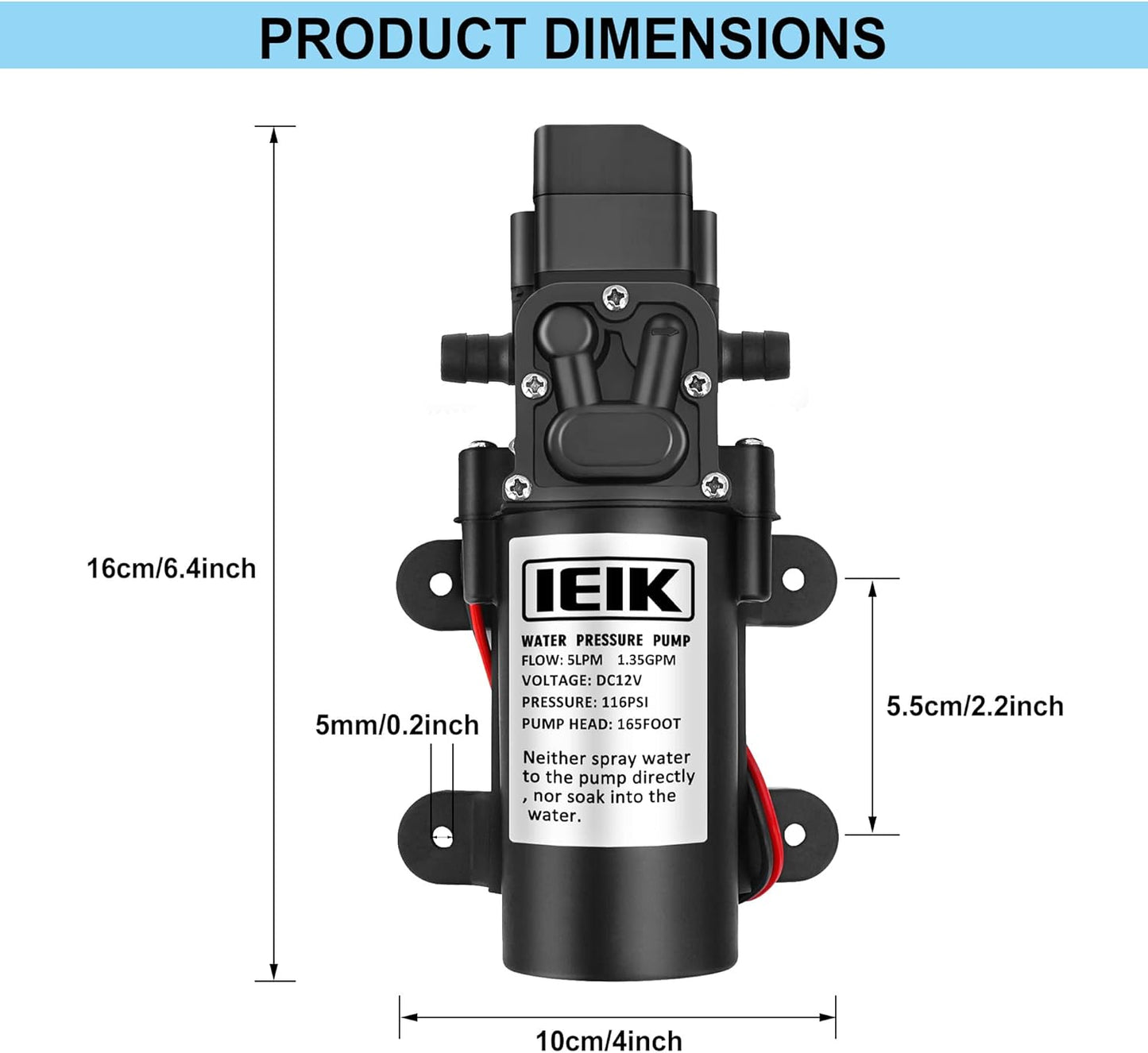 12 Volt Diaphragm Pump 5LPM 1.35 GPM 116PSI Self Priming Sprayer Pump 12V DC Fresh Water Diaphragm Pressure Pump for RV Camper Marine Boat Lawn (60W)