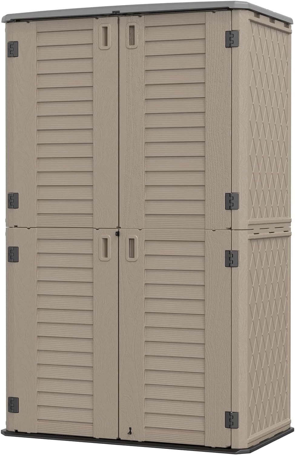 HOMSPARK Storage Shed Weather Resistance, Multi-Purpose Outdoor Storage Cabinet Waterproof, Outdoor Storage Cabinet for Garbage Cans, Lawnmower, Garden Accessories (Coffee, Tall shed-53 cu ft)