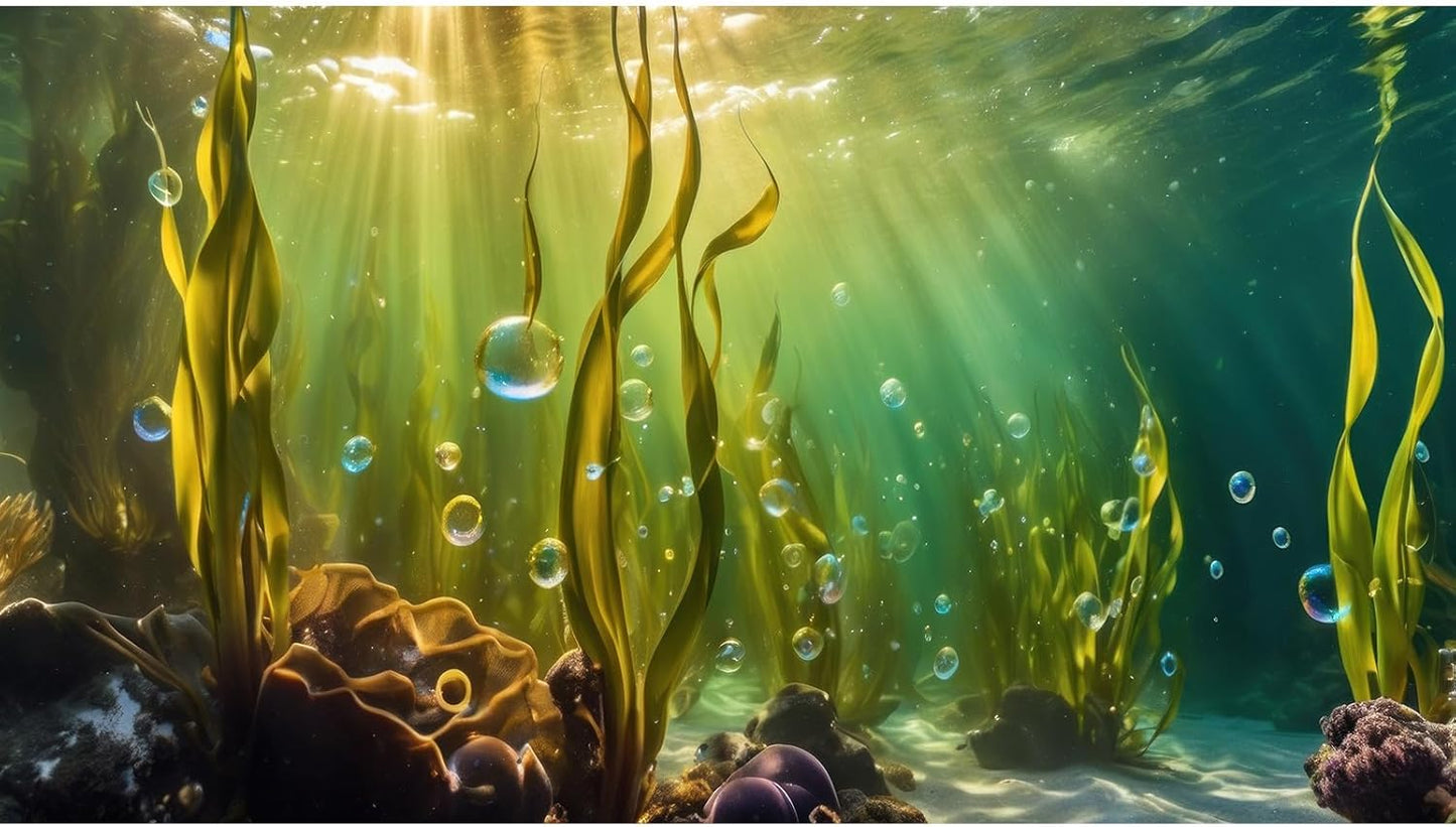 Aquarium Background Underwater Beautiful Coral Reef with Seaweed Bubbles Terrarium Backdrop Aquatic Plants Sunlight Rays Fish Tank Background Tank Aquarium Wallpaper Poster Decor Vinyl 72x24in