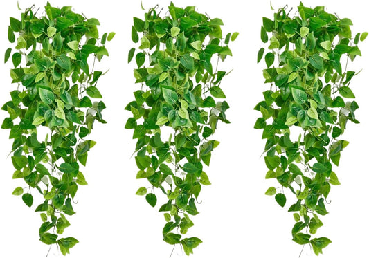 Fake Hanging Plants Vines(3pcs) for Room Decor, Artificial Ivy Greenery Garlands for Home Bedroom Living Aesthetic Kitchen Office Wall Patio Bookshelf,Indoor,Outdoor Farmhouse Decorations(No Basket)