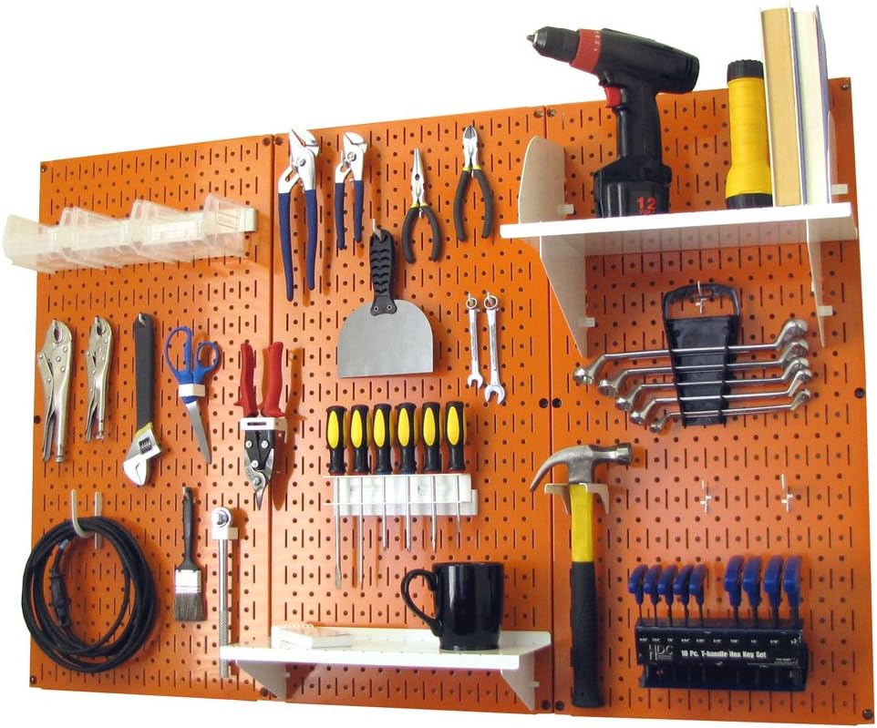 Wall Control Pegboard Organizer 4 ft. Metal Pegboard Standard Tool Storage Kit with Orange Toolboard and White Accessories