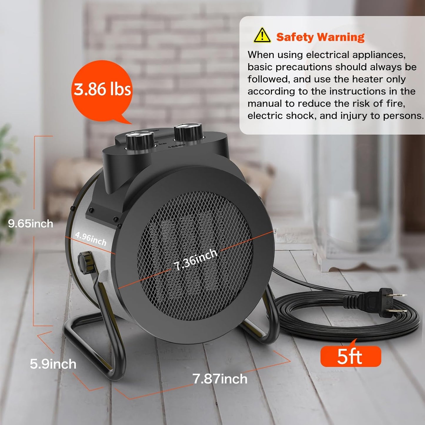 Space Heaters for Indoor Use, 1500W PTC Electric Heater with 90°Adjustable Angle, Fast Safety Heat, Small Portable Heater for Office Home(Silver)