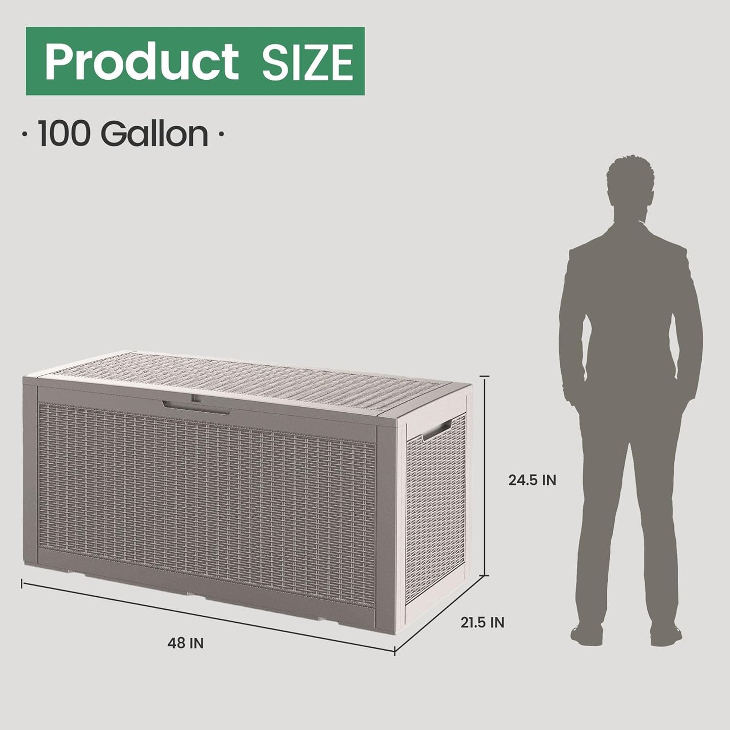 100 Gallon Storage Box, Waterproof Resin Deck Box with Hydraulic Piston Design, Lockable Storage Bench for Package Delivery, Storage Bin for Patio Cushions, Garden Tools, Grey