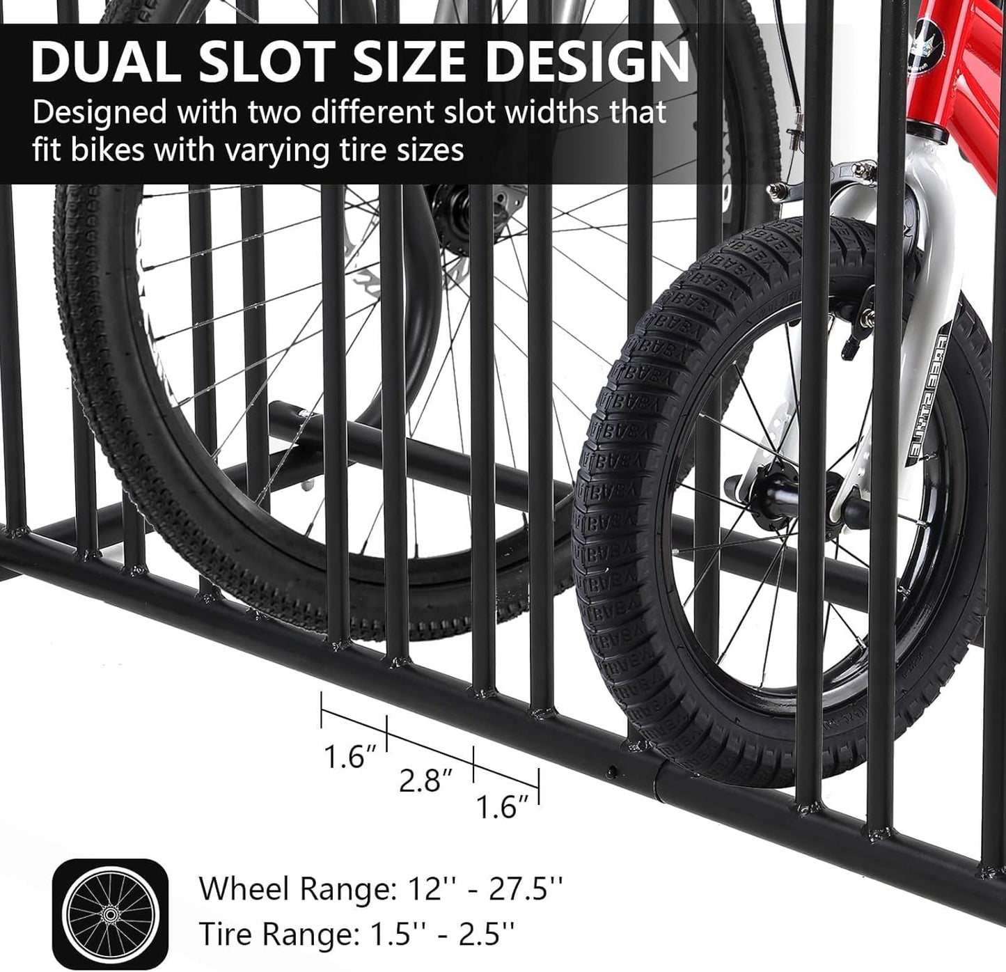 Commercial Floor Bike Rack Stand-10 Bike Rack,Dual Slot Size and Dual-Side Design,Premium Steel, Superior Stability, Suitable for Various Locations,Black