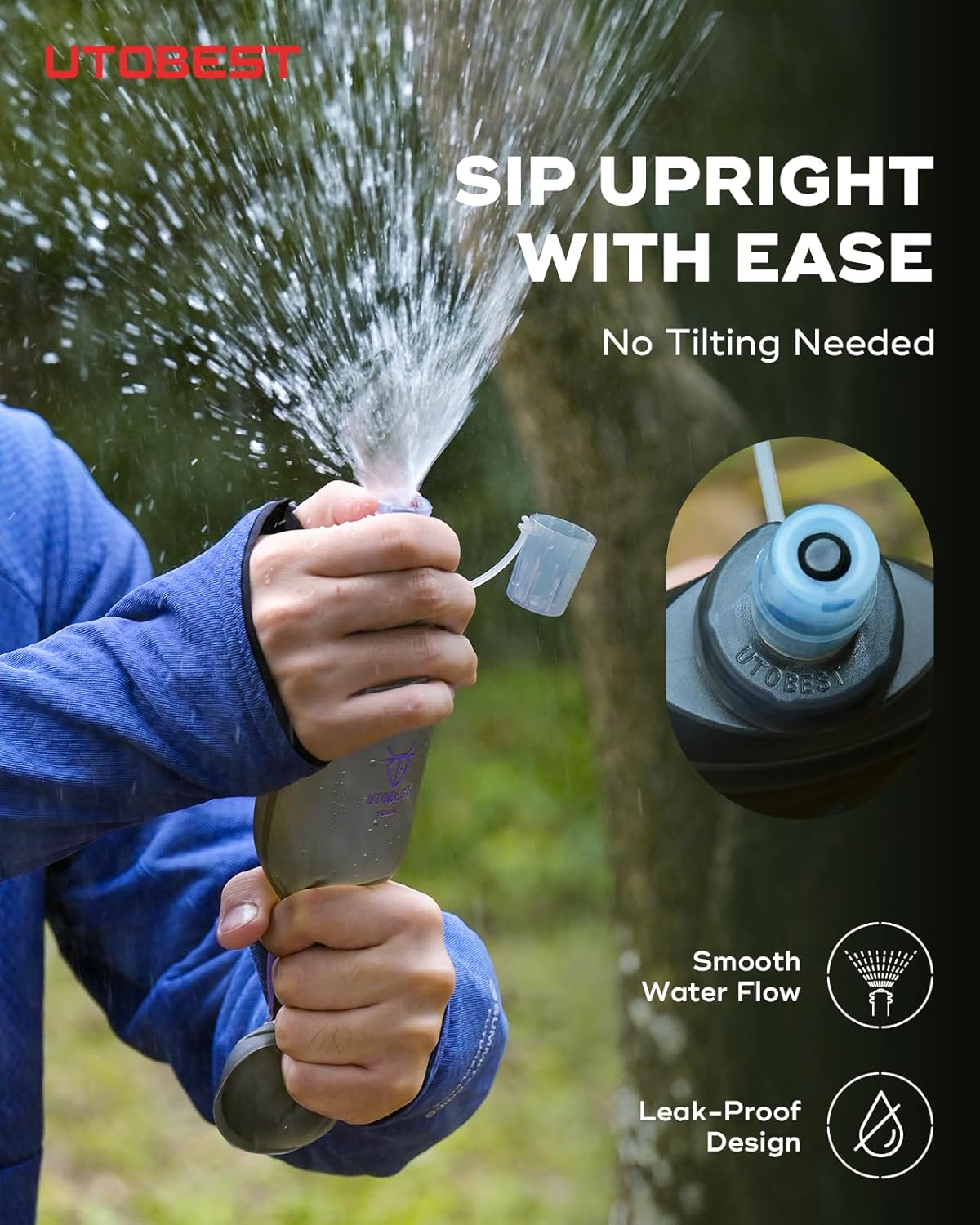 UTOBEST 500ml Soft Flask, 2 Pack Flexible TPU Hydration Water Bottle, Collapsible with 28mm Caliber for Running, Hiking, Cycling, Climbing, and Marathon Purple