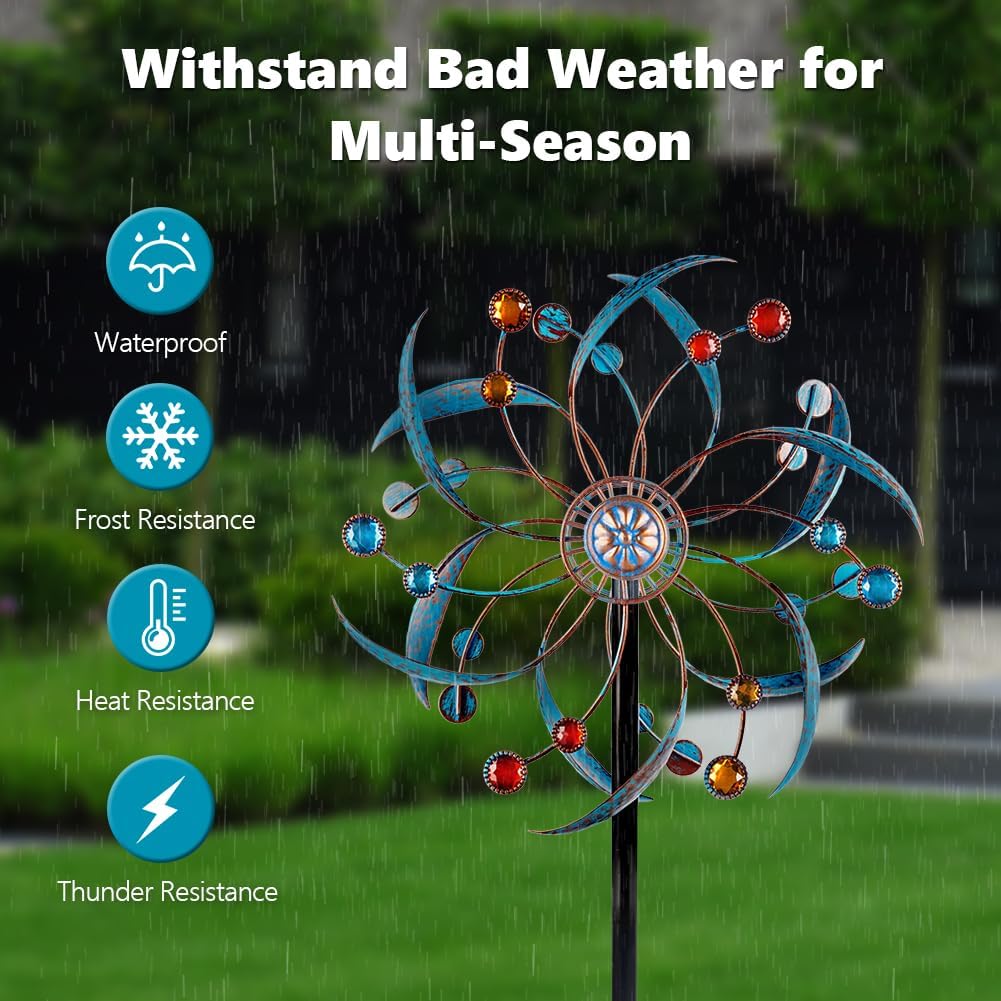 Stargarden Wind Spinners Outdoor, Metal Kinetic Wind Spinner Decorative Wind Sculptures & Spinners, 13 Inch Double Pinwheels for Yard and Garden