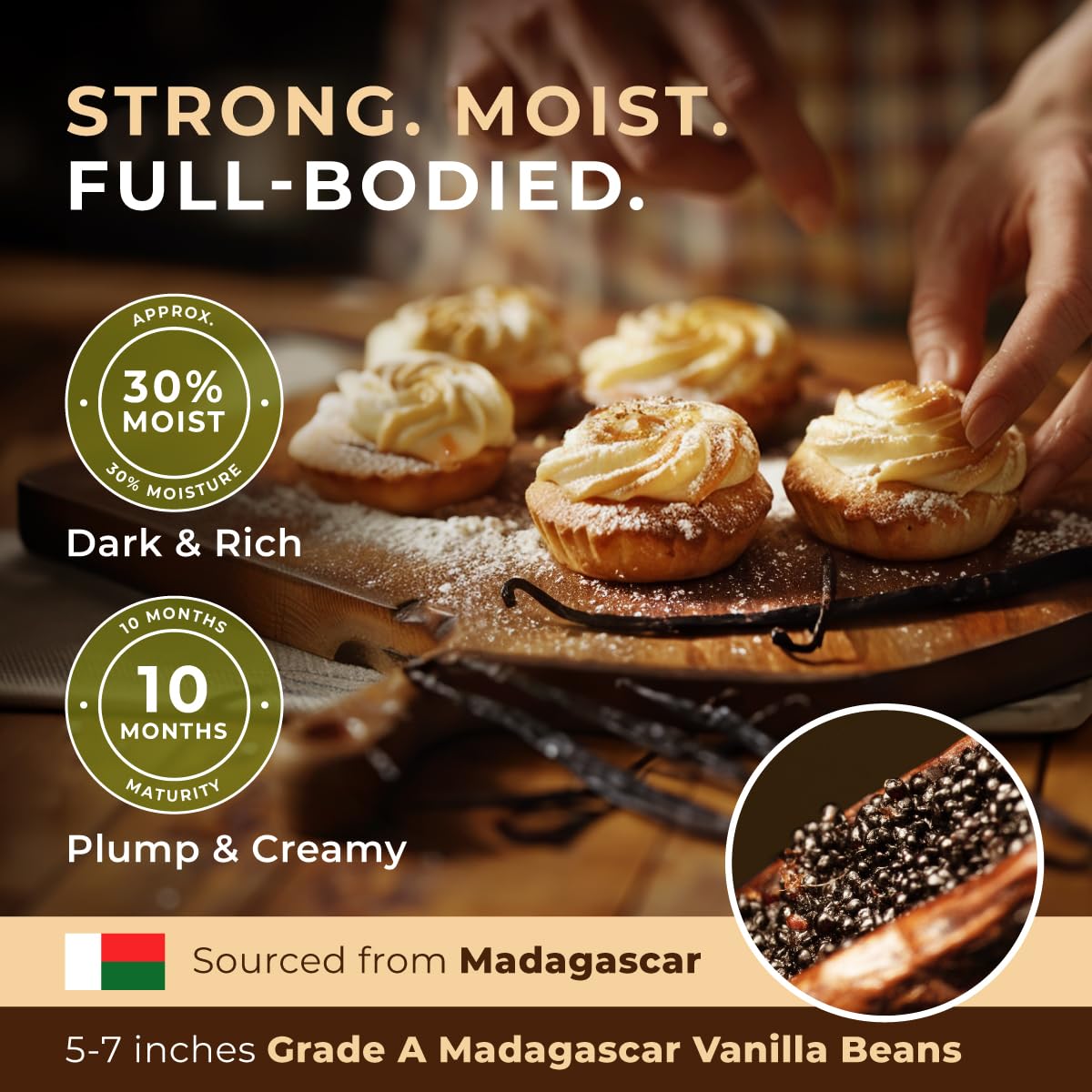 Gya Labs 10 Madagascar Vanilla Beans for Making Vanilla Extract, Baking - Grade A - 5-7 Inches (12 to 15 CM) long, Caviar Rich, Flavorful Fresh Pods