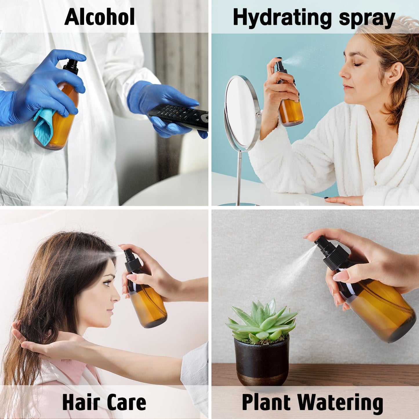 Tecohouse Amber Glass Spray Bottles 8.8 oz, 2 Pack Empty Spray Bottle for Essential Oils, Small Glass Bottles for Cleaning Solutions, Plants, Hair with Durable Nozzle, Labels, Funnel