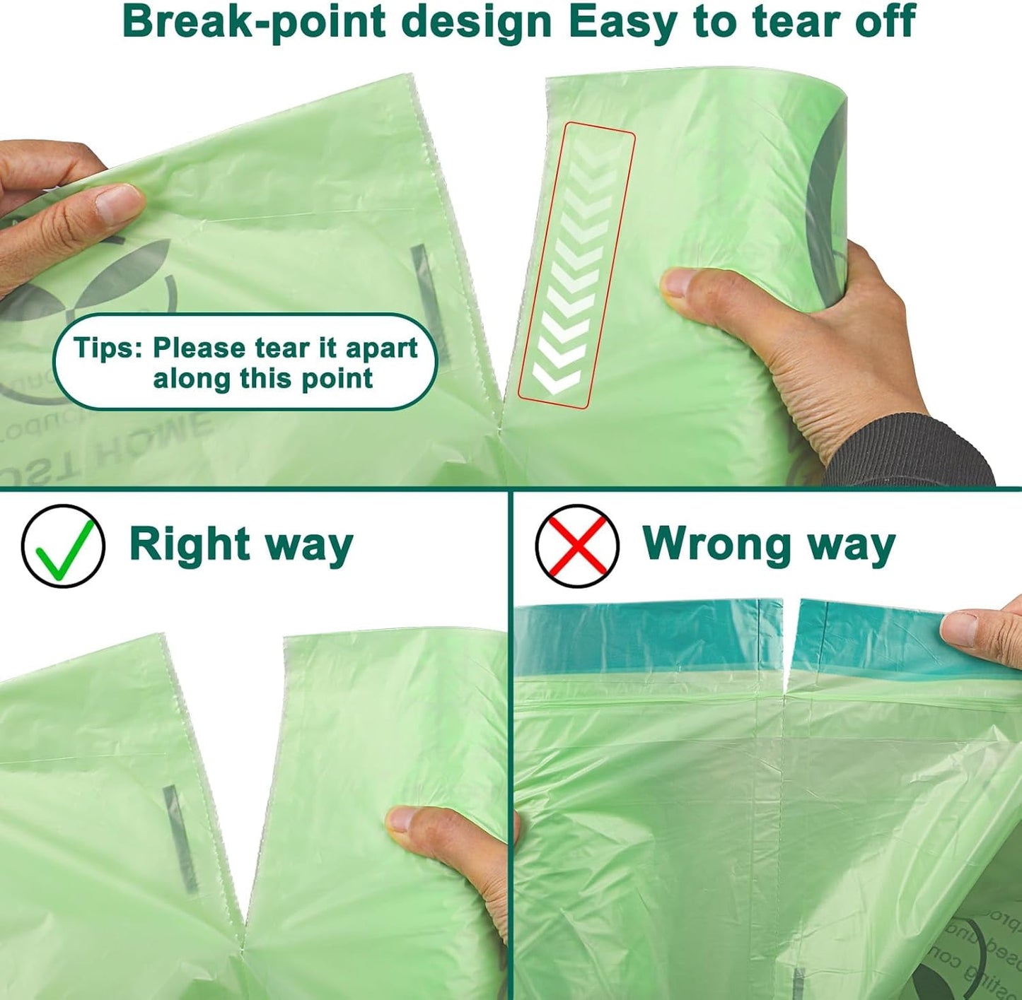 13 Gallon,200 Count, Compostable Trash Bags with Drawstring,Tear Resistant Kitchen Food Scrap Waste Bag, ASTM D6400, US BPI and Europe OK Compost Home Certified